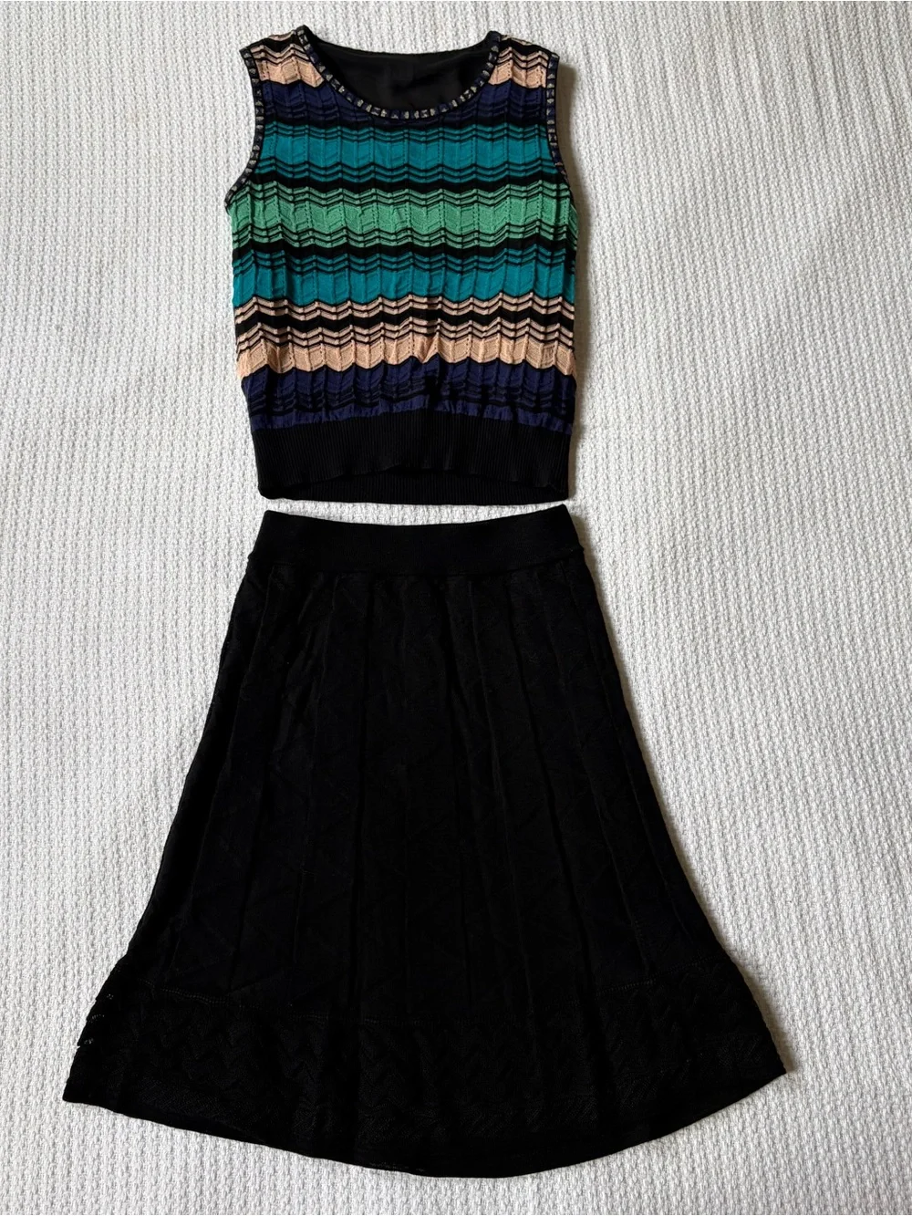 Missoni Blue and Black Skirt + Top Knit Set Flawed Size 38 XS